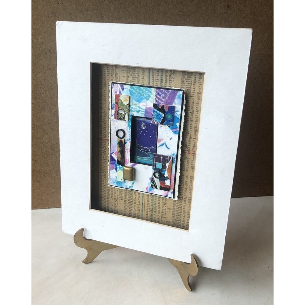 Mixed Media Collage Art Signed G. W. Sewell Framed 3-D Shadowbox Without Glass